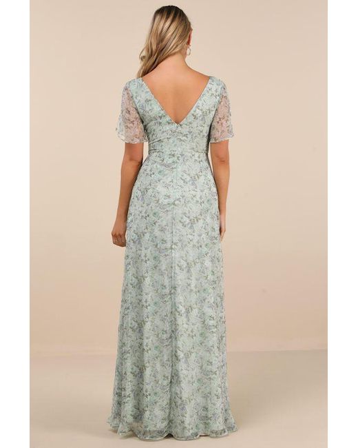 Lulus Multicolor Dreamiest Desires Floral Flutter Sleeve Maxi Dress