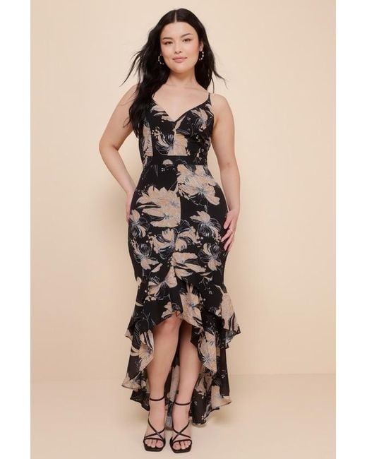 Lulus Black Darling Daylily Floral Print High-Low Maxi Dress