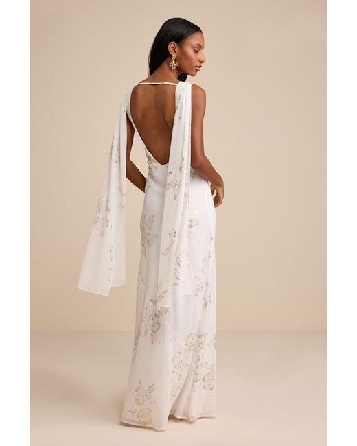 Lulus Natural Sidonia And Floral Cowl Sash Maxi Dress