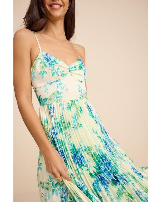 Lulus Blue Francette Floral Satin Pleated Midi Dress