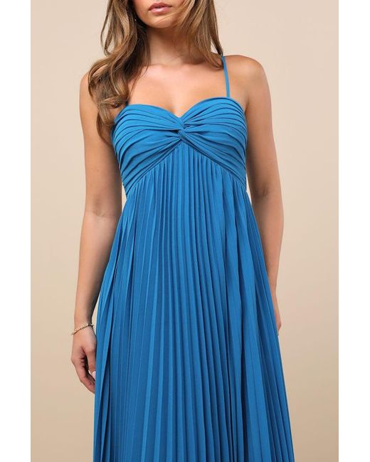 Lulus Blue Jolette Pleated Knot-Front Maxi Dress
