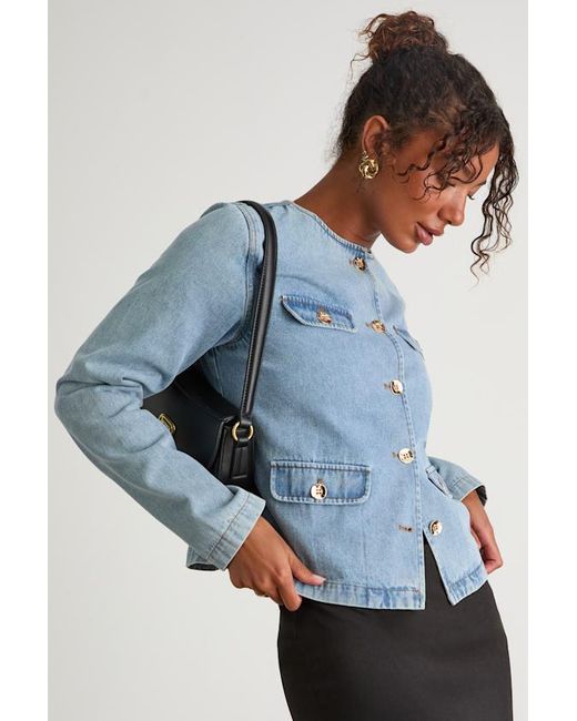 Lulus Blue Jen Light Wash Button-Up Denim Jacket