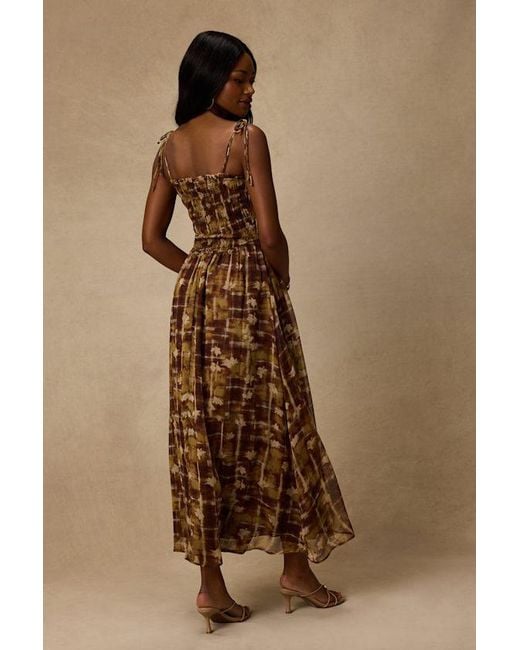 Lulus Brown Rhodora Multi Abstract Smocked Midi Dress