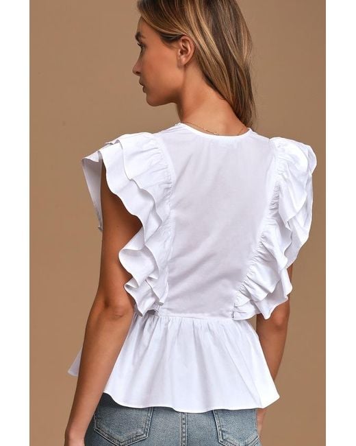 Lulus White In A Ruffle Ruffled Hook And Eye Top