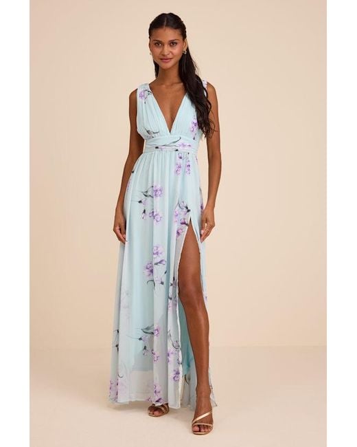 Lulus Blue Garden Meandering Floral Print Maxi Dress
