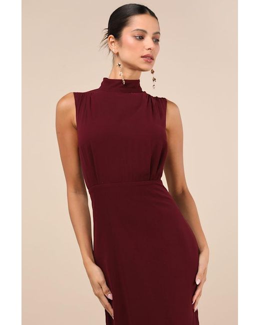 Lulus Red Classic Elegance Plum Chiffon Sleeveless Mock Neck Maxi Dress