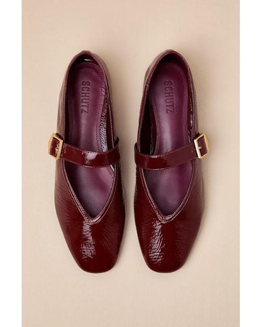 SCHUTZ SHOES Red Courtney Patent Leather Buckle Ballet Flats