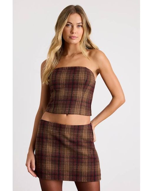 Lulus Brown Annette Plaid Strapless Top