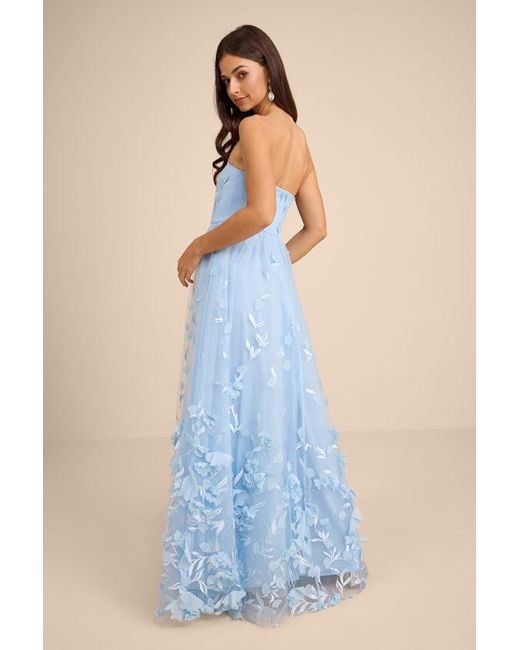 Lulus Blue Lynly 3D Floral Applique Tulle Maxi Dress