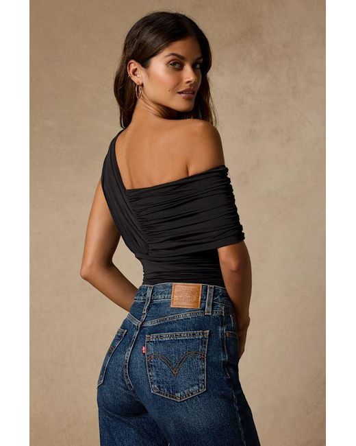 Lulus Blue Rainey Jersey Knit Asymmetrical Bodysuit