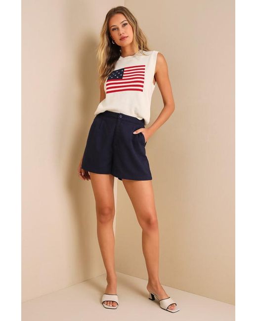 Lulus Blue Stylish Liberty American Flag Knit Crew Neck Sweater Vest