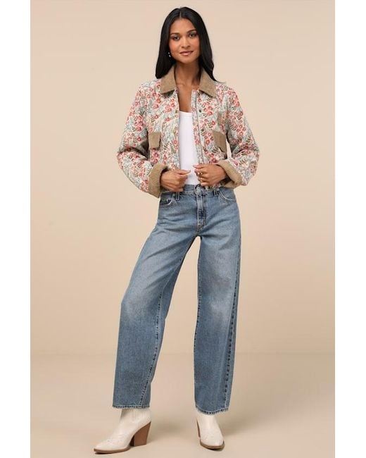 Lulus Natural Morrina Multi Floral Jacquard Barn Jacket