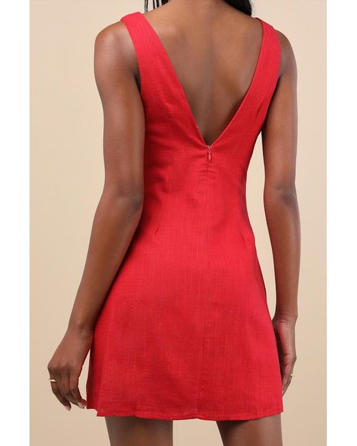 Lulus Red Packing For Positano Linen Sleeveless Mini Dress