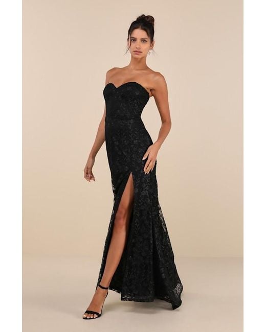 Lulus Black Romantic Beauty Floral Embroidered Strapless Maxi Dress