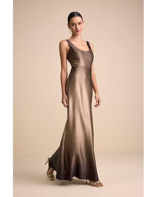 Lulus Natural Cerise Ombre Satin Sleeveless Maxi Dress