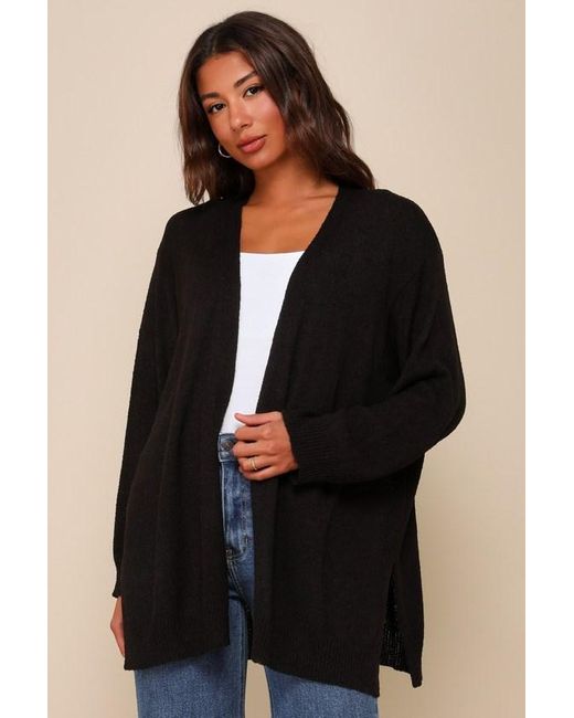 Lulus Black Comfy Memories Knit Open-Front Cardigan