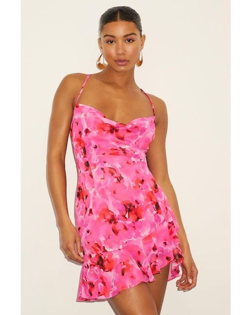 Lulus Pink Cina Floral Lace-Up Mini Dress