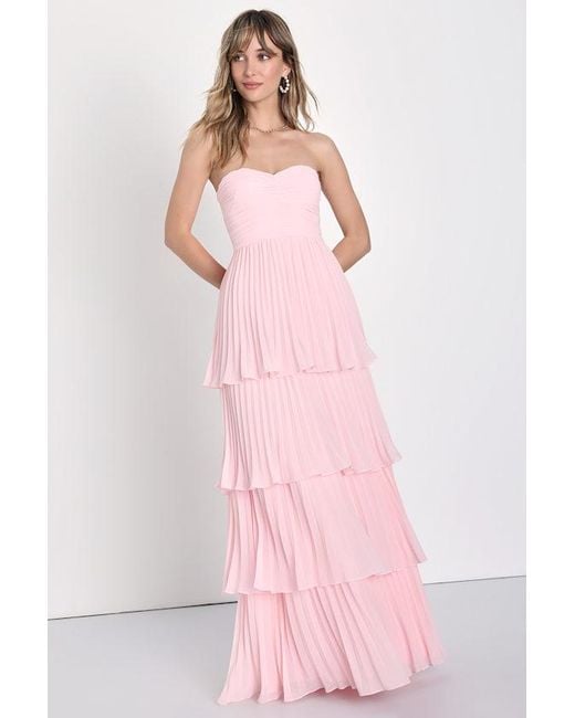 Lulus Seriously Sensational Strapless Tiered Maxi Dress in Pink | Lyst