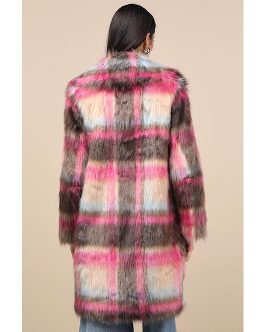 NVLT Pink Fancy And Plaid Faux Fur Coat