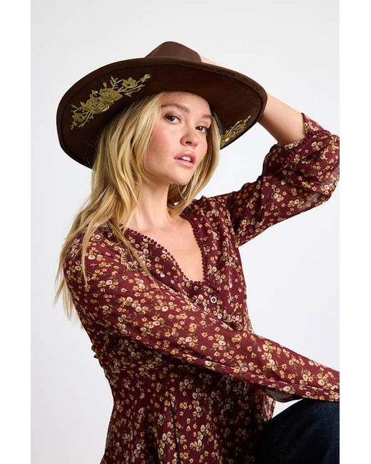 Lulus Boaz Suede Floral Embroidered Cowboy Hat