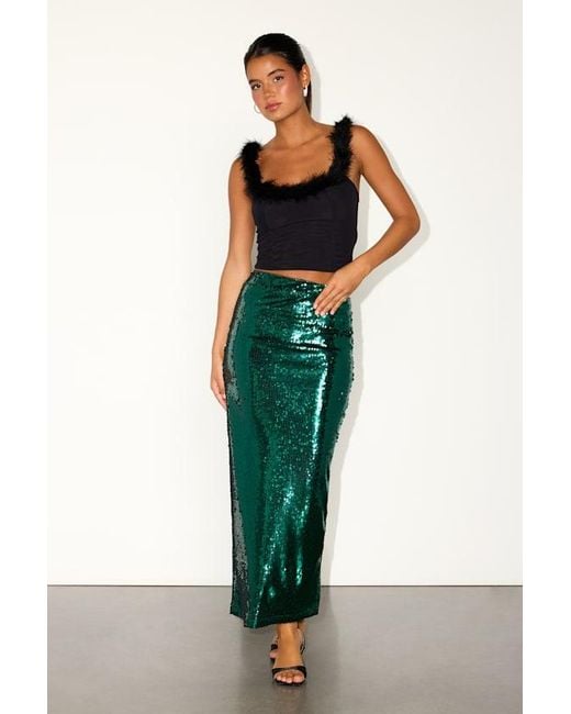 Lulus Green Dazzling Appearance Emerald Sequin High-Rise Midi Skirt