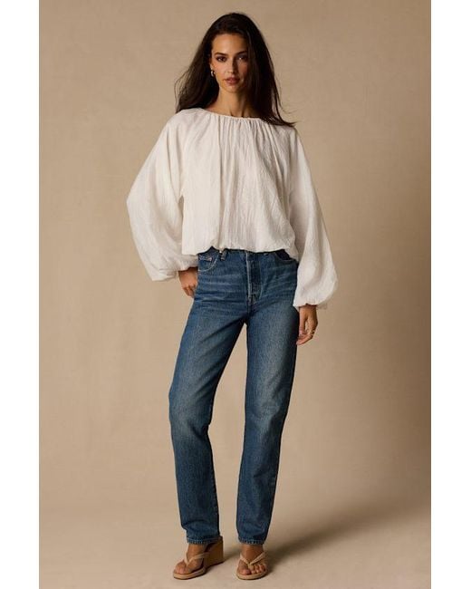 Lulus Natural Mavis Striped Balloon Sleeve Top