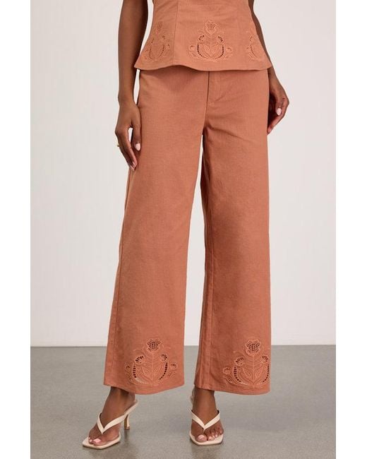 Lulus Brown Tristen Terracotta Embroidered Wide-Leg Pants