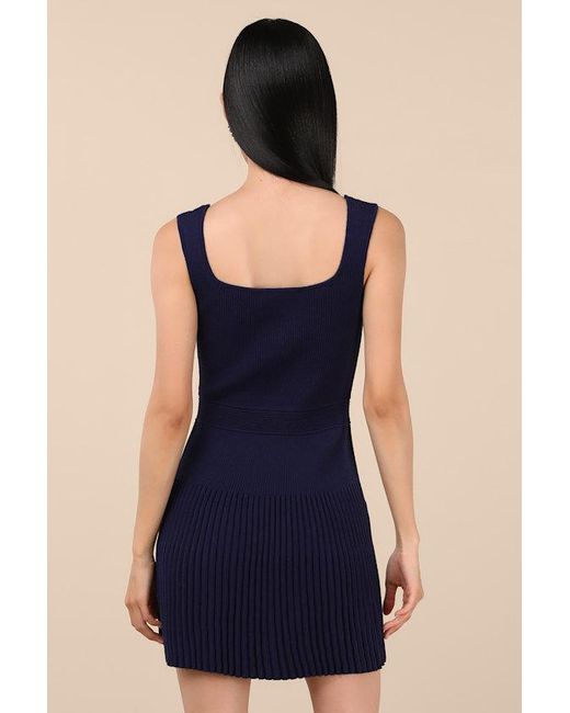 Lulus Blue Audie Ribbed Knit Sleeveless Sweater Mini Dress