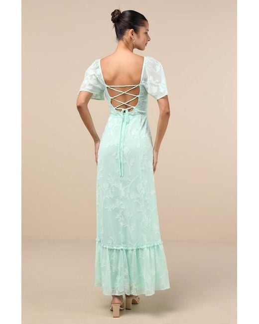 Lulus Green Tailor Made For You Jacquard Lace-Up Maxi Dress