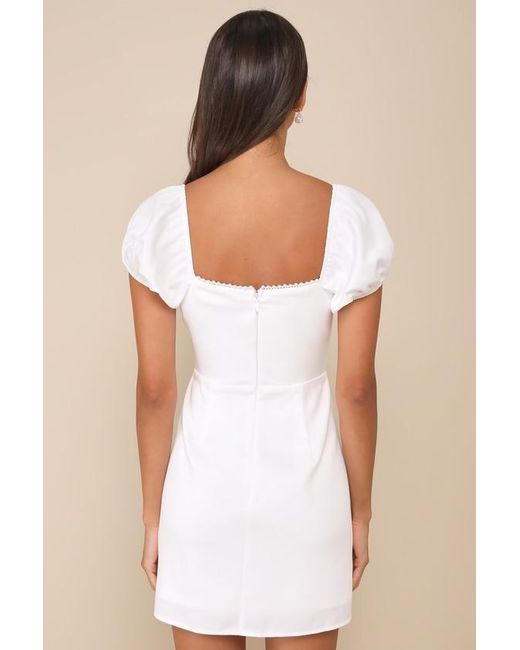 Lulus White Adorable Poise Pearl Puff Sleeve Mini Dress