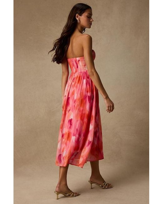 Lulus Pink Aysel Abstract Strapless Bustier Midi Dress