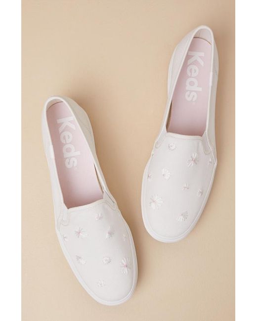 Keds Natural Triple Decker Snow Canvas Embroidered Platform Sneakers