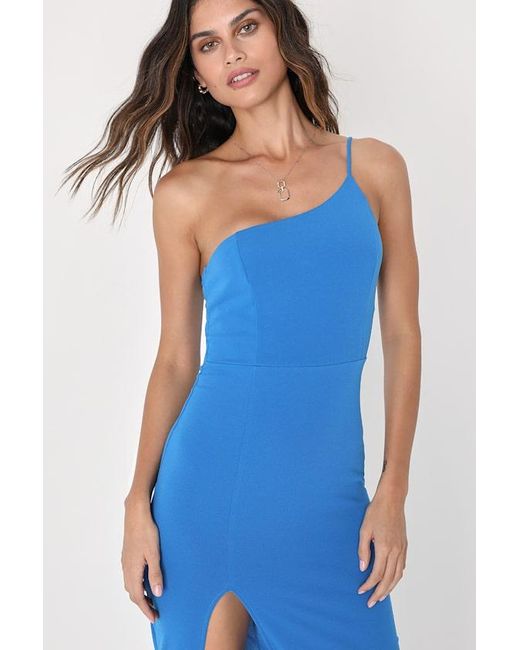 Lulus Blue Keeper Of My Heart One-Shoulder Maxi Dress