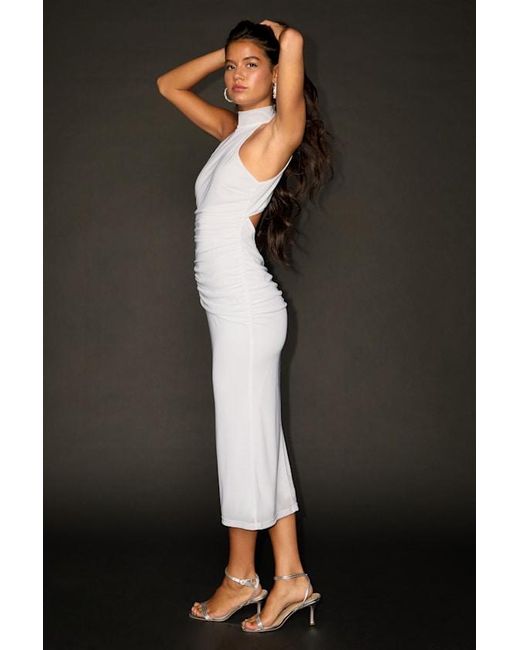 Lulus Black Audra Mesh Mock Neck Bodycon Midi Dress