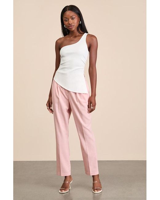 Lulus Pink Sophisticated Company Linen Straight Leg Trousers