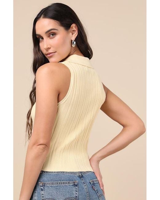 Lulus Blue Jena Ribbed Knit Button-Front Tank Top