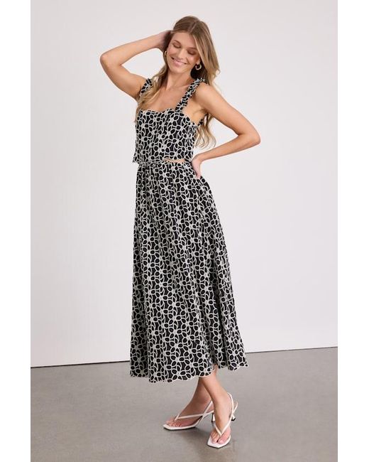 Lulus Black Myka Floral Embroidered Cutout Midi Dress