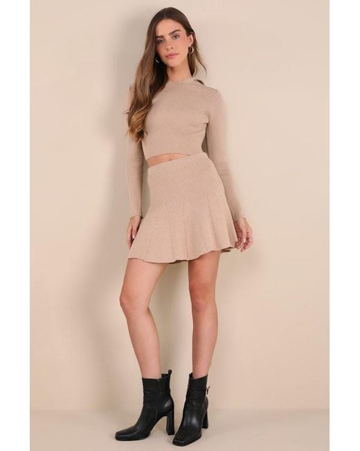 Lulus Natural Delightful Duo Ribbed Hooded Two-Piece Sweater Mini Dress