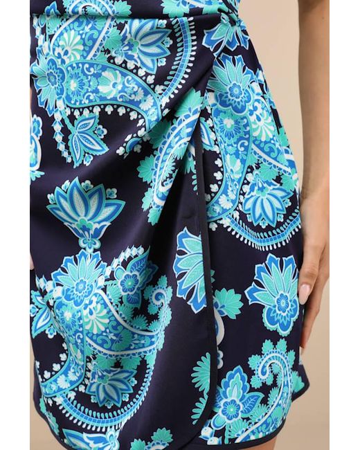 Lulus Blue Aelora Dark And Aqua Paisley Print Halter Mini Dress