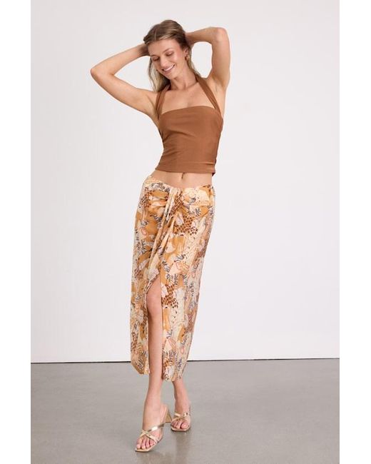 Lulus White Something Wild Multi Print Twist-Front Midi Skirt
