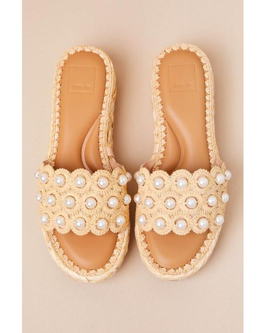 Dolce Vita Caper Pearl Light Natural Raffia Platform Slide Sandals