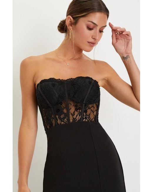 Lulus Black Sultry Persona Lace Strapless Bustier Mermaid Maxi Dress
