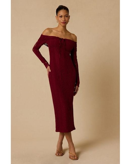 Lulus Red Jezzy Lace Long Sleeve Midi Dress
