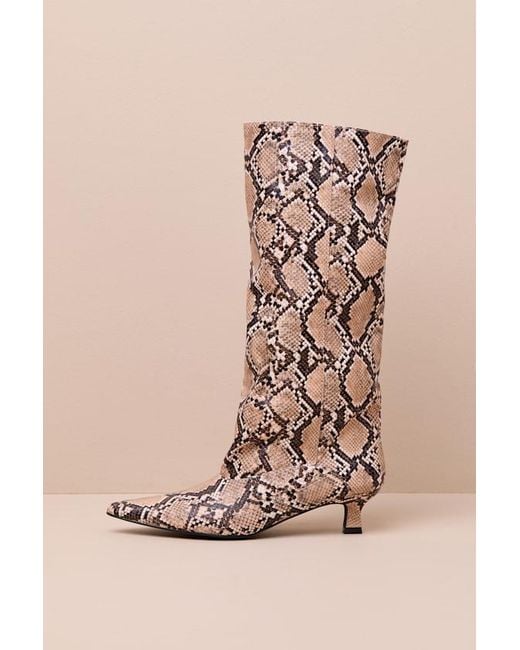 Lulus Natural Alexandria Snake Knee-High Kitten Heel Boots