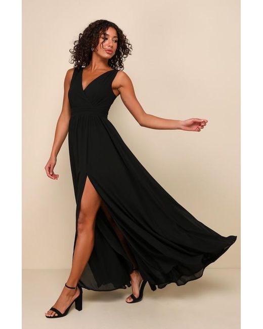 Lulus Black Thoughts Of Hue Surplice Maxi Dress