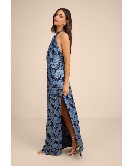 Lulus Blue Indra Floral Burnout Backless Maxi Dress