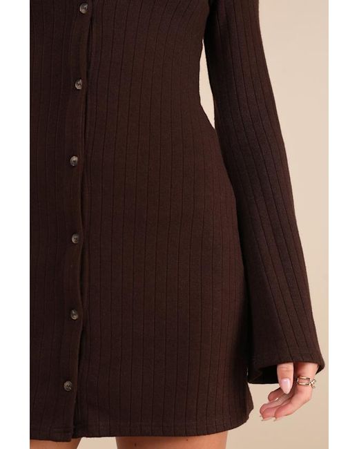 Lulus Black Cuddly Sweetness Button-Front Sweater Mini Dress