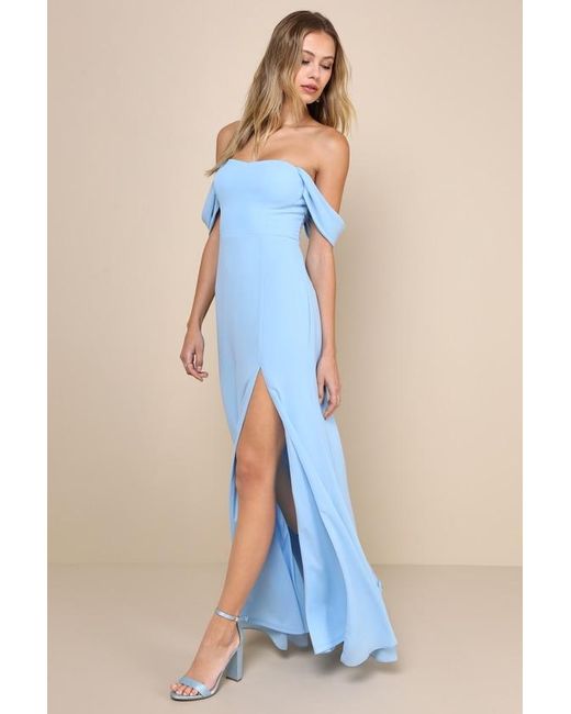 Lulus Blue Magical Magnetism Off-The-Shoulder Maxi Dress