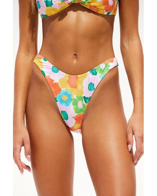 Lulus Orange Gone Coastal Floral Print Low Rise Bikini Bottoms