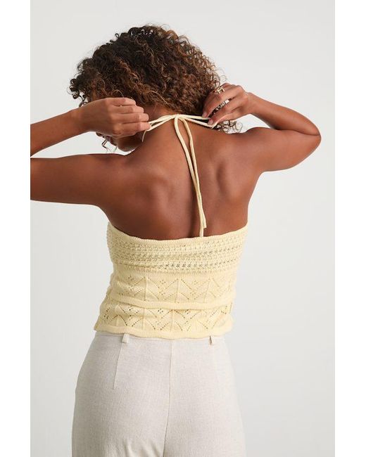 Lulus Yellow Linden Crochet Cutout Tiered Halter Top